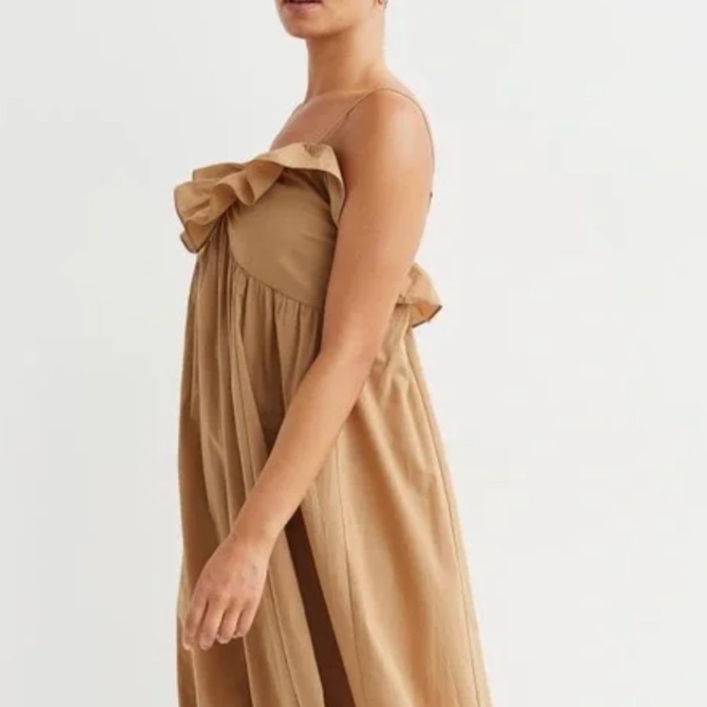 H&M Flounce Trim Tan/Beige Midi Dress